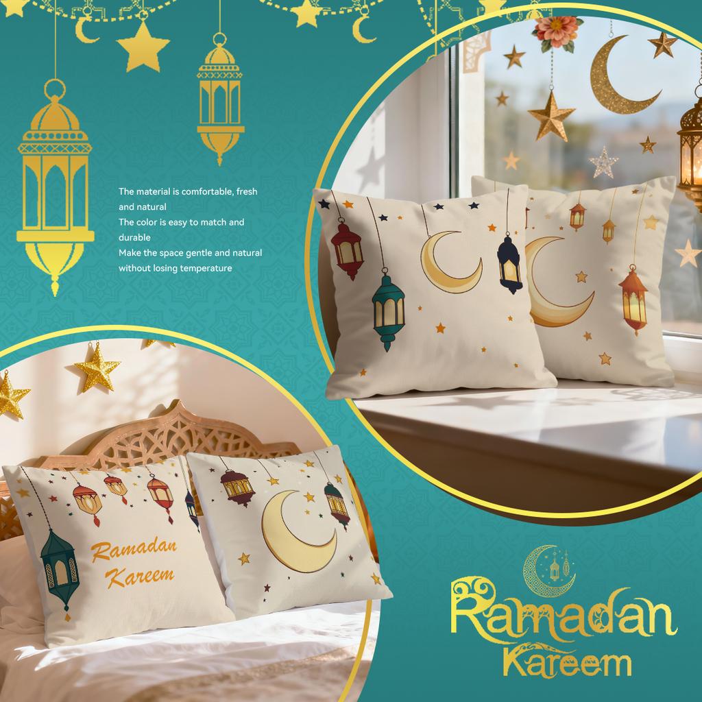 Ramadan Themed Cartoon Illustration Cushions Pillowcase Polyester Cushion Cover Throw Pillow Pillowcover Home Car Sofa Decor