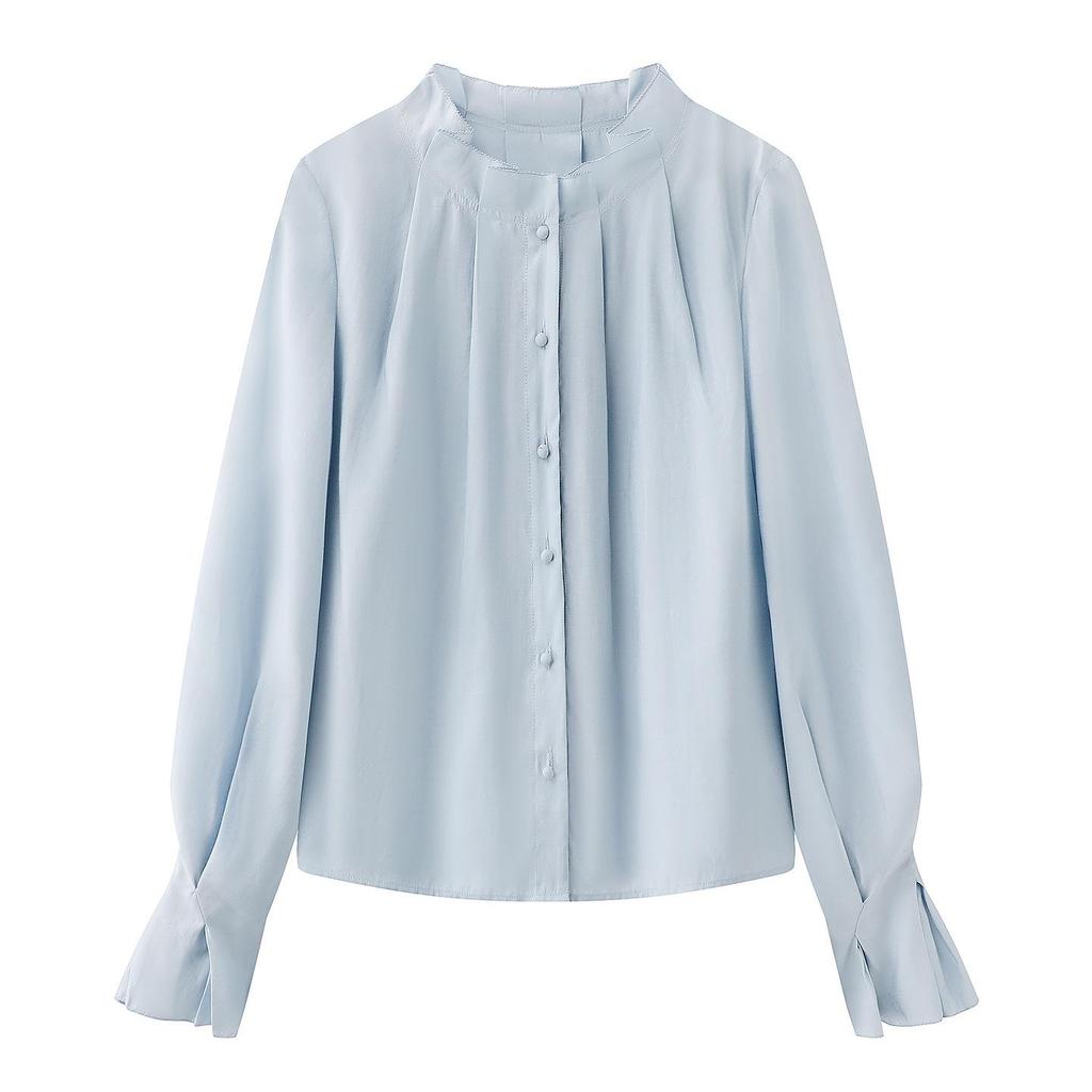 2026 Spring Women's Light Office French Stand Collar Blouse, Regular Shoulder, Small, C96C076A