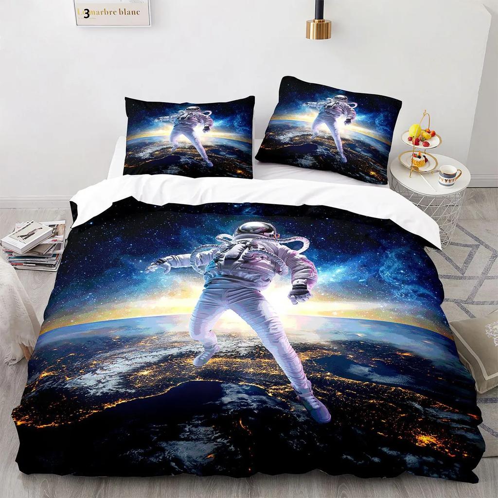 Astronaut Outer Space Comfortable Duvet Quilt Cover Pillowcase Bedding Set Children Bedroom Decoration Home Textile