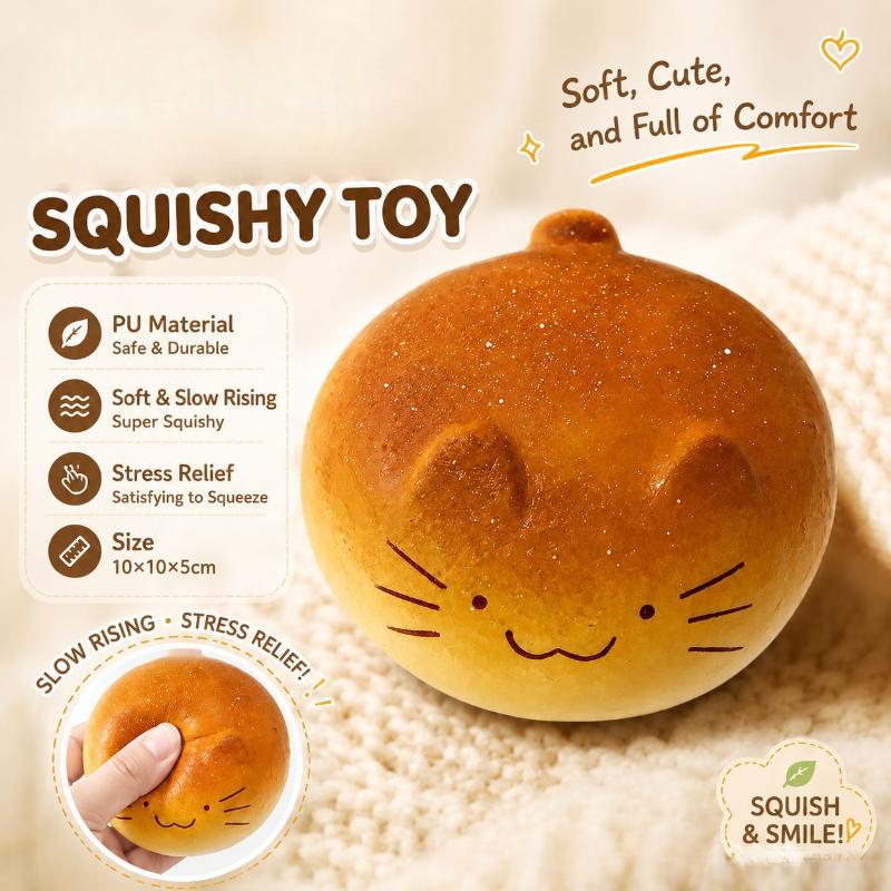 Soft PU Bread Fidget Toy Cute Cat Cartoon Slow Rising Pinch Sensory Toy for Kids Birthday Gifts Adults Office Stress Relief