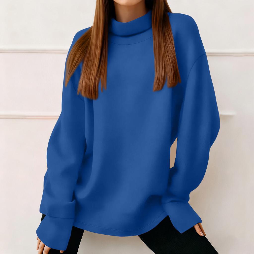 Women's Fashion Solid Color Long Sleeved Round Neck Pullover Casual Sweatshirt Top