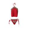 Sexy lingerie women's hot free temptation retro belly pocket backless neck embroidery lace-up split set