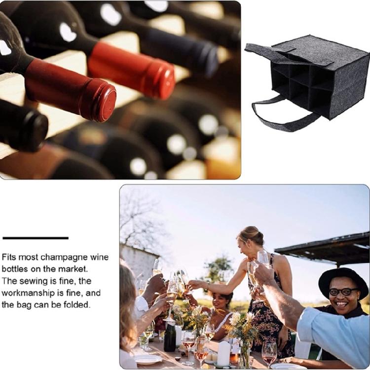 2Pieces 6 Bottle Wine Bag Nonwoven Felt Fabric with Dividers and Handle Wine Bottle Carriers Handbag for Camping Picnics