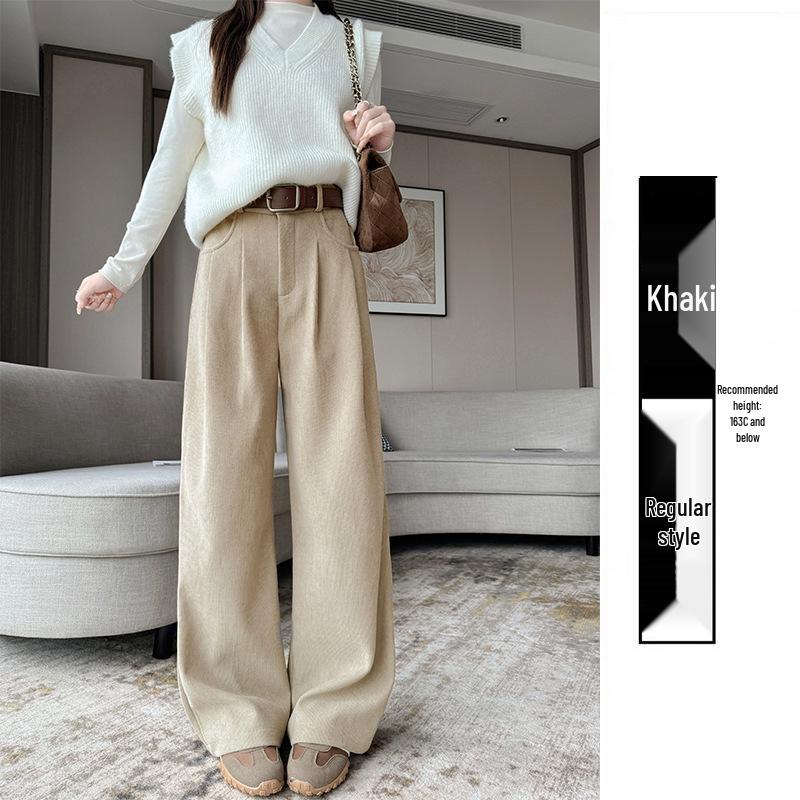 

Белые вельветовые брюки с высокой посадкой и широкими штанинами для женщин - Утягивающие, повседневные и свободного кроя для весны и осени Small