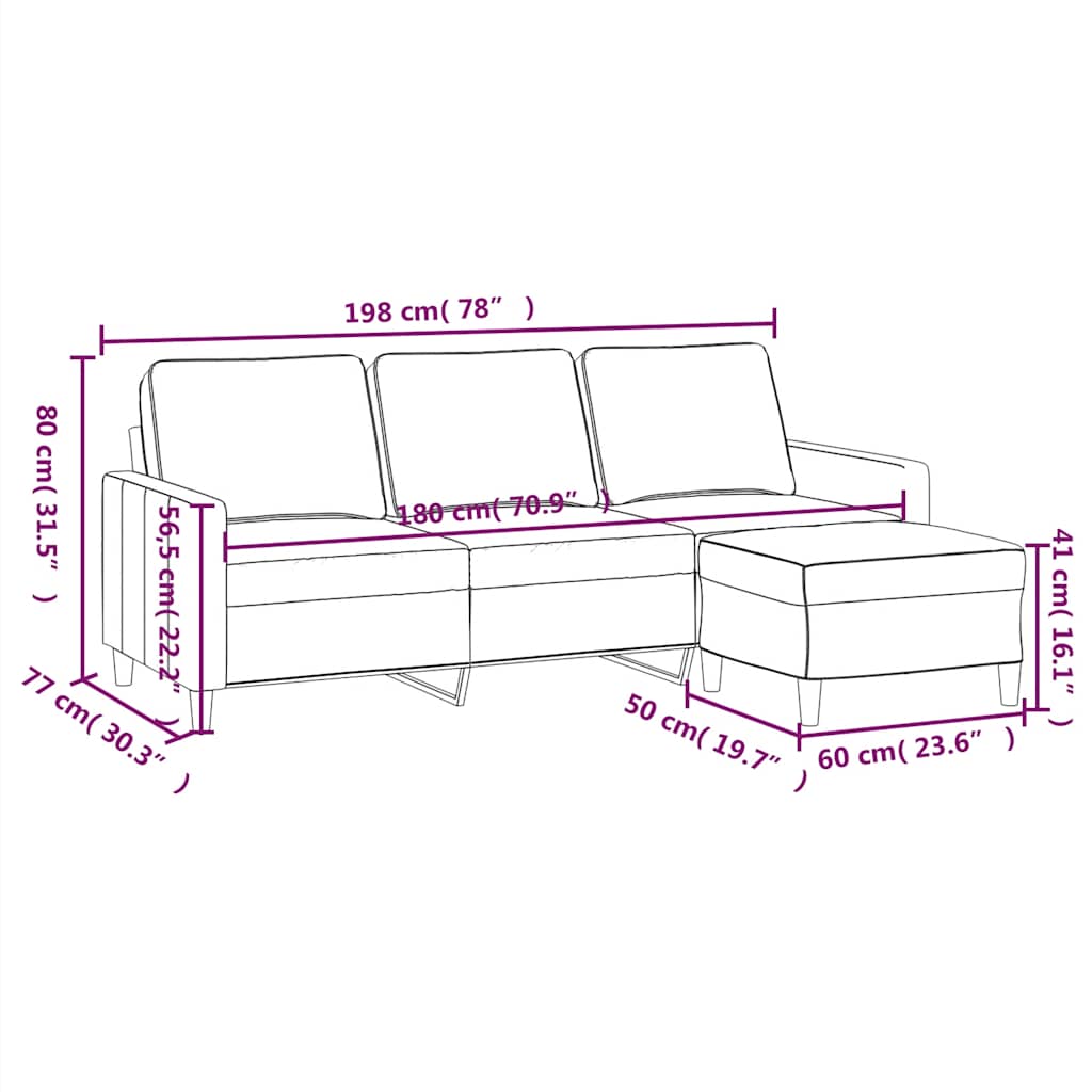 Vidaxl 3-Seater Sofa with Footstool, Black, 180 Cm, Velvet
