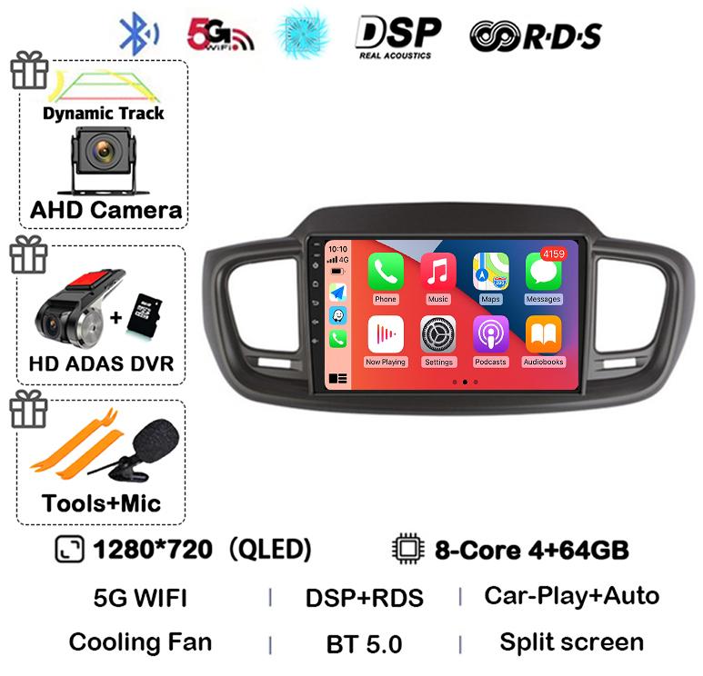 Android 14 WIFI+4G Car Radio For Kia Sorento 3 2015 2016 2017 2018 Carplay Auto GPS Multimedia Player Stereo 360 Camera Audio BT