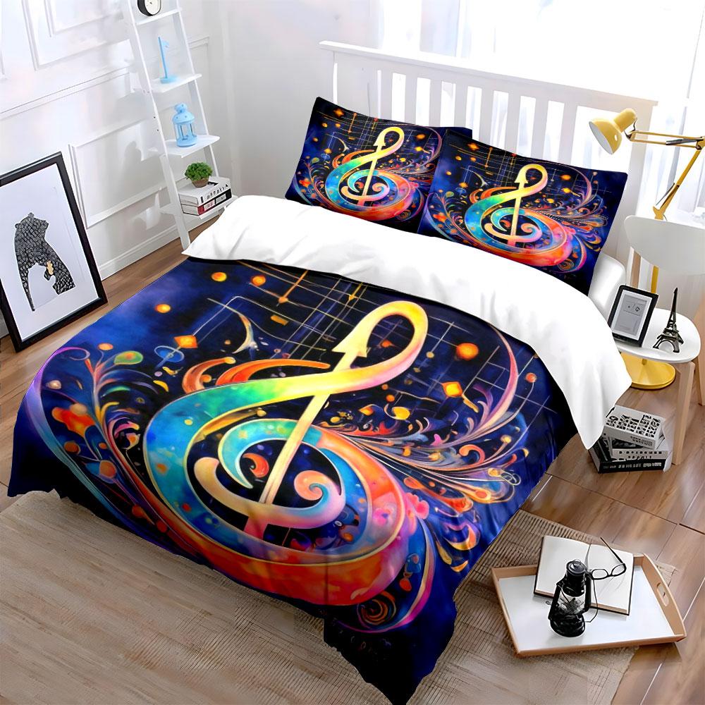 Colorful Music-Themed Wall Art Multiple Sizes Kid'S And Adults' Bedroom Exquisite 3Pc Bedding Set, Gift