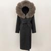 OFTBUY Winter Women Coat Real Natural Fox Fur Hooded Detachable Collar Double-faced Woolen Jacket Long Casual Elegant Overwears