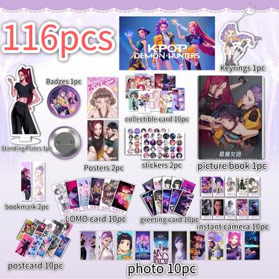 116 Stück Anime Kpop Dämonenjäger Peripherie Bilderbuch Anstecker Poster Sammelkarten Aufkleber LOMO-Karte Geschenke für Fans