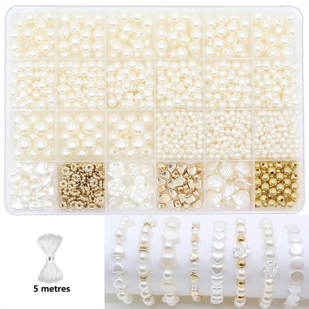1890pcs 4/6/8/10/12mm Size DIY Bracelet Beads with Gold Beads Crafting Beads  for Necklaces