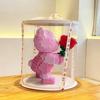 Cute Cartoon Pink Flower Teddy Bear Building Block Toy Educational Toy for Kids Couple Gift Desktop Decorations