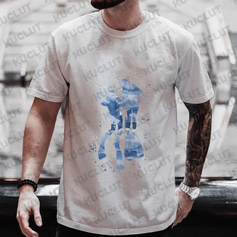 Summer Streetwear Scuba Diver Watercolor Diving Print Men's Brand T-shirts Scuba Diver Design Tops Breathable Men Women Tshirts