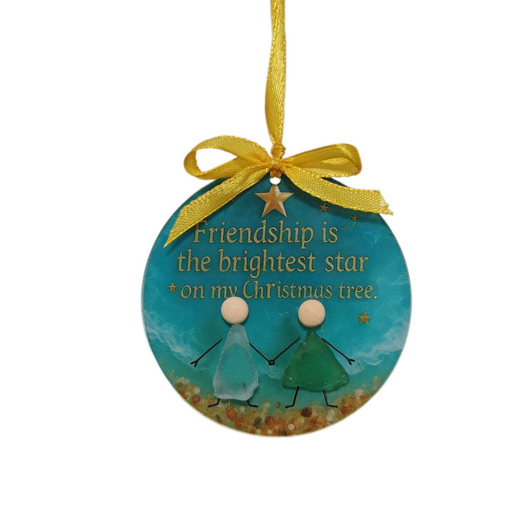Glass Hanging Round Sign Time-less Friendships Keepsake For Christmas Tree Decoration