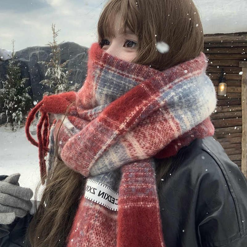 Autumn And Winter  Korean Plaid Scarf Women'S Thick Atmosphere Warm Student Shawl Neck Scarf