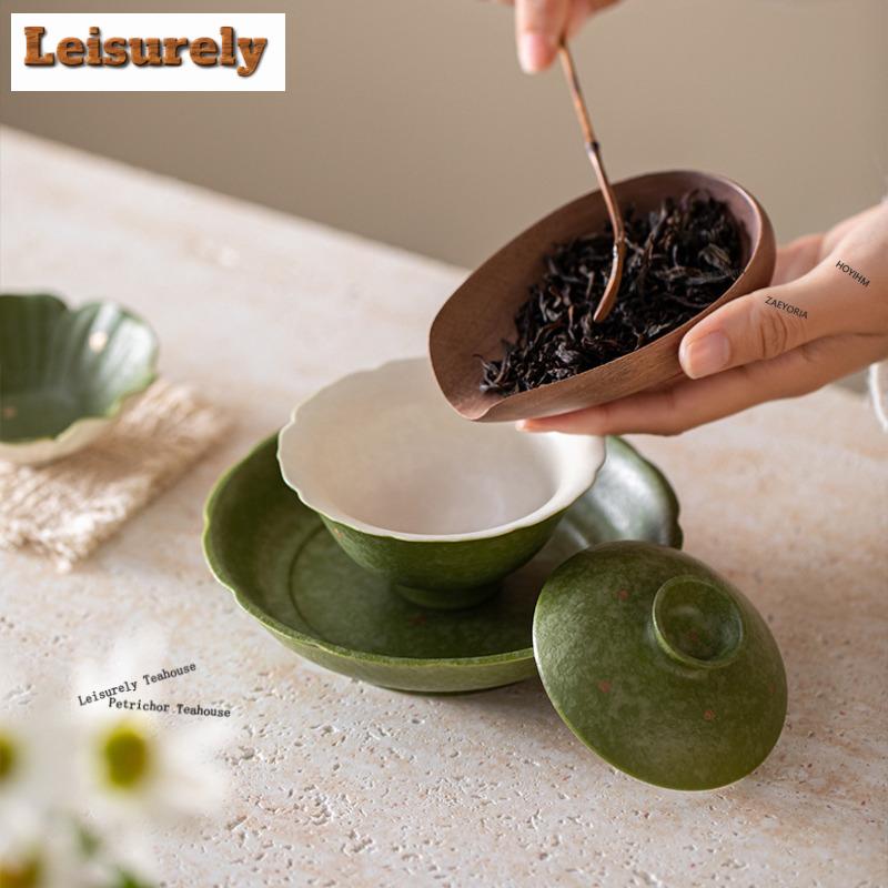 81ml Matcha Green Sprinkle Gold Gaiwan Boutique Tea Tureen Tea Bowl With Lid Kit Tea Making Cover Bowl Teaware Accessories Craft