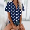 Damemote Uformelt kortermet polka prikker Print Buttons Lapel Shirt Top Bluse