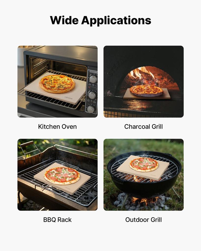 Pizza Stone, 406 X 355 Mm Rectangular Cordierite Pizza Stone, Extra Large Baking-Stone with Scraper, 15 Mm Thick Heat-Resistant Cordierite, for