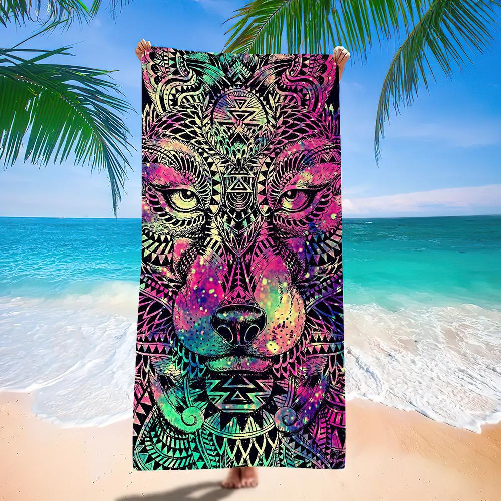 Wolf Beach Towel Class A European And American Microfiber Bath Towel Adult Men And Women Summer Printed Towel