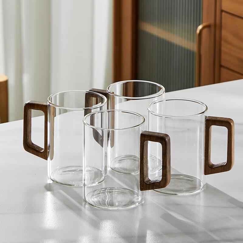 Zhuopu High Borosilicate Glass Teacup Set with Walnut Wood Handle