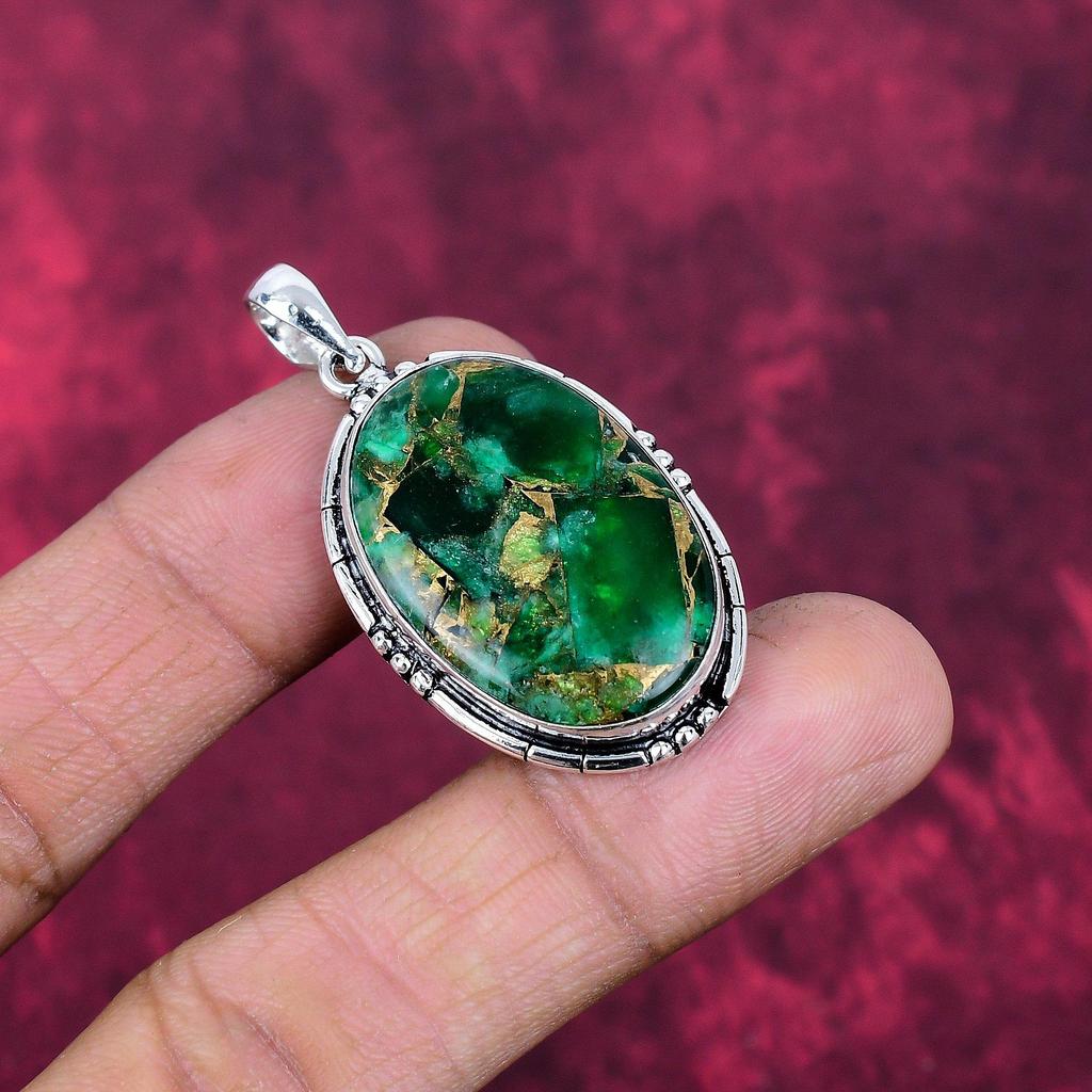 Copper Malachite Jewelry, 925 Solid Sterling Silver Pendant Handmade Gemstone Jewelry, Gifts For Wife Brand New Pendant