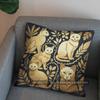 2D Golden Cat & Leaves Patterned Pillow Cover Pattern Cushion Cover Suitable For Sofa Bedroom Car Pillow Cover