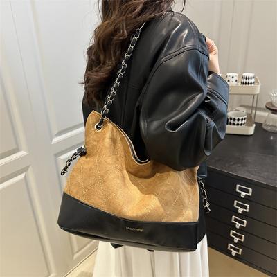Rhombus Chain Bag Women's New Fashion Shoulder Messenger Bag Retro Matte Splicing Tote Bag