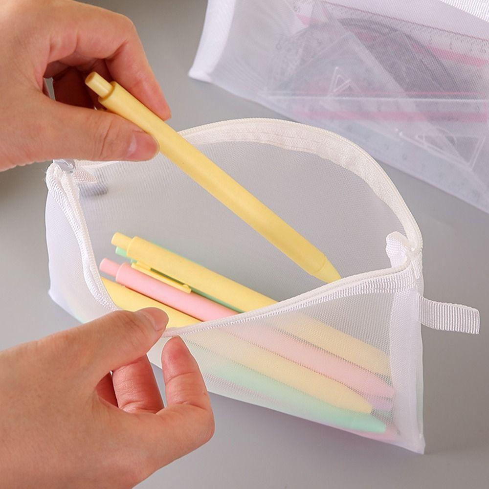 Mesh Pen Bag Nylon Document Bag Office School Supplies Zipper Pencil Case  Stationery