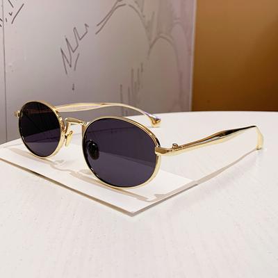 Retro Men Oval Sunglasses Women Steampunk Metal Eyeglasses Vintage Gradient Golden Designer Glasse UV400