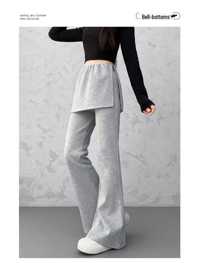 Women's High-Waisted Wide-Leg Flared Pants, Slimming Drapey Casual Look