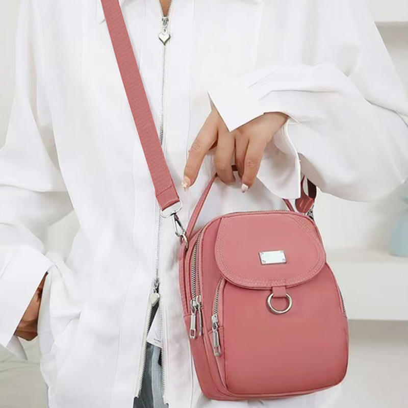 Lightweight Nylon Women's Crossbody Bag Casual Mini Handbag with Multiple Zip Compartments Detachable Shoulder Strap Bag