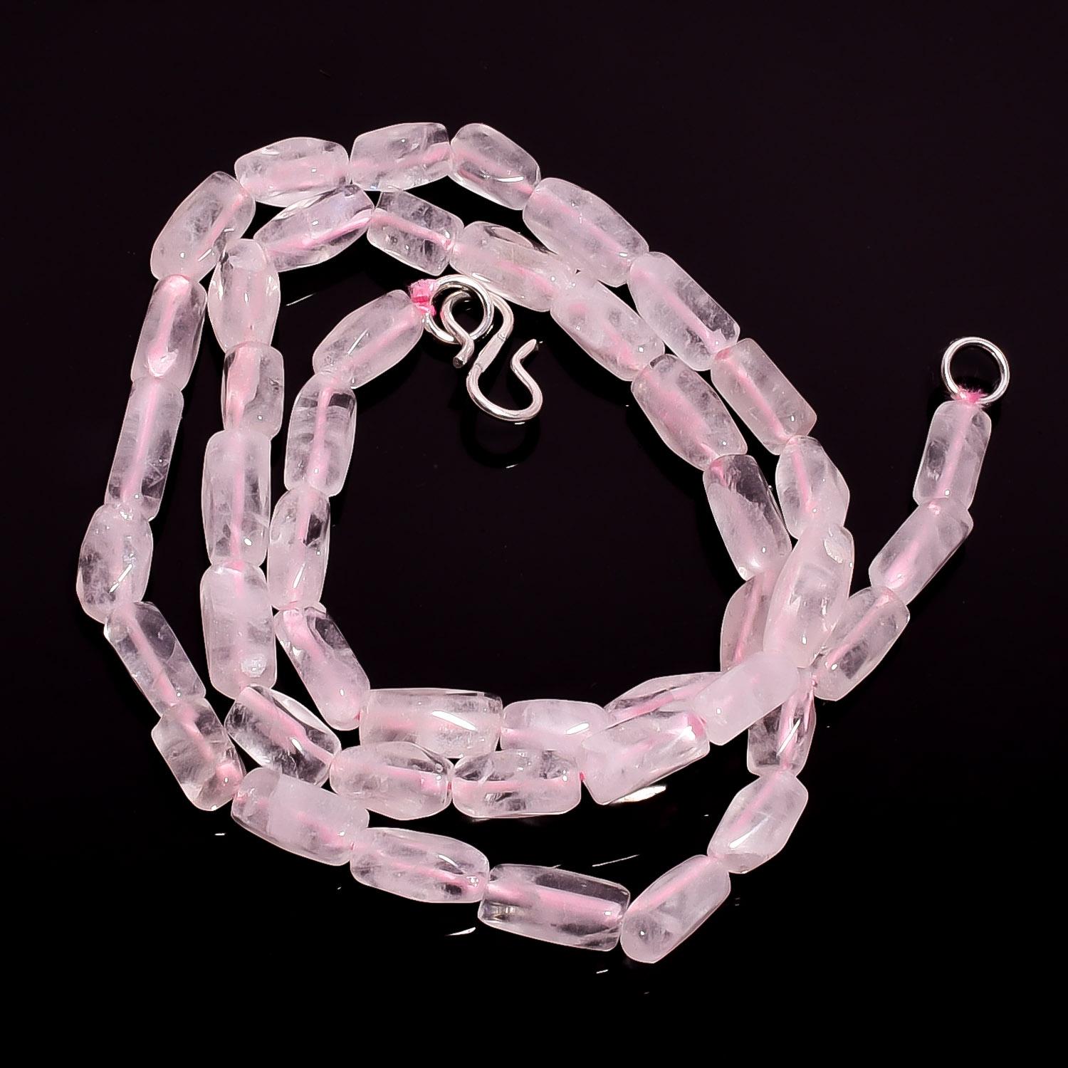 

Natural Rose Quartz Gemstone Fancy Tube Smooth Beads Necklace 17 UB-3484 UB-3484