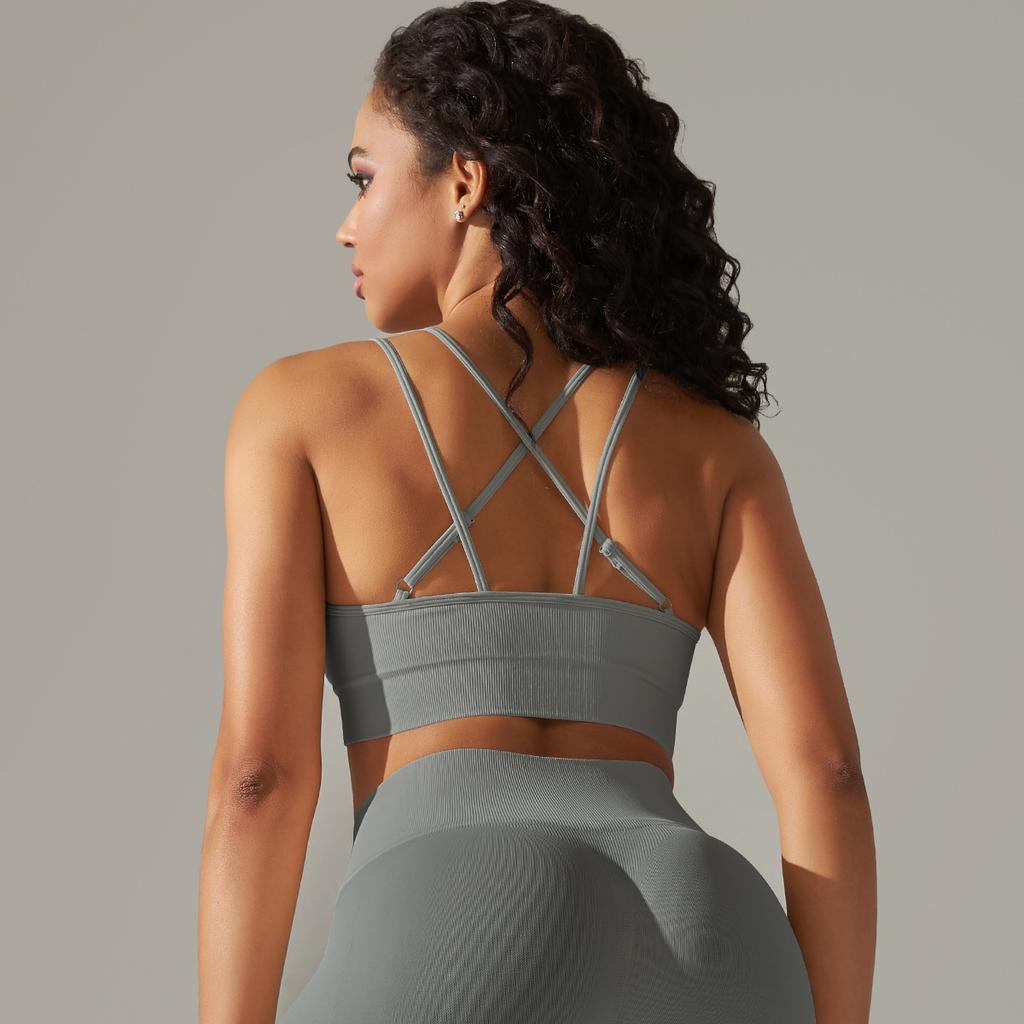 Seamless Knitted Breathable Yoga Clothing Cross Back Sports Bra Running Tight Fitness Clothing For Women