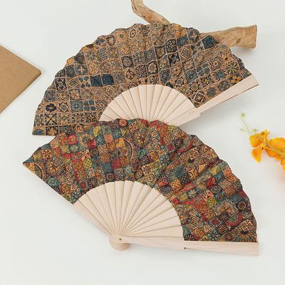 Artesanato Leque Dobrável de Madeira Padrão Xadrez Retrô Leque de Mão Acessórios Decorativos Étnicos para Escritório e Casa