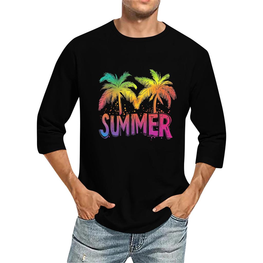 Męski kolorowy top T-shirt z okrągłym dekoltem i rękawem 3/4
