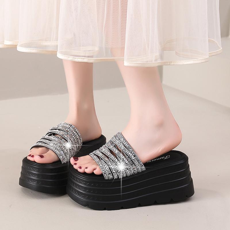 Fashion 8CM Casual Wedge Slippers Women New Summer Non Slip Platform Sandals Bling Open Toe Comfortable Female Chunky Beach Slippers