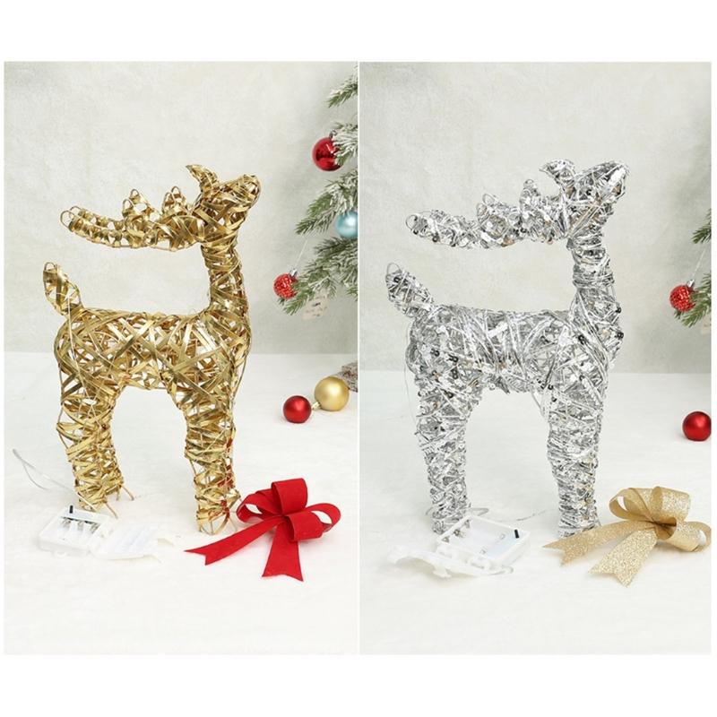 Iron Frame Holiday Reindeer Decoration for Entryway Display, 15Inch Lighted Christmas Deer with LED Light for Tabletop Shelf