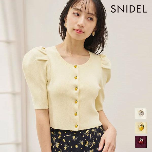 SNIDEL Tops 26 Spring/Summer Fruit Button Puff Knit Cardigan Short Sleeve Puff Sleeve swnt262086