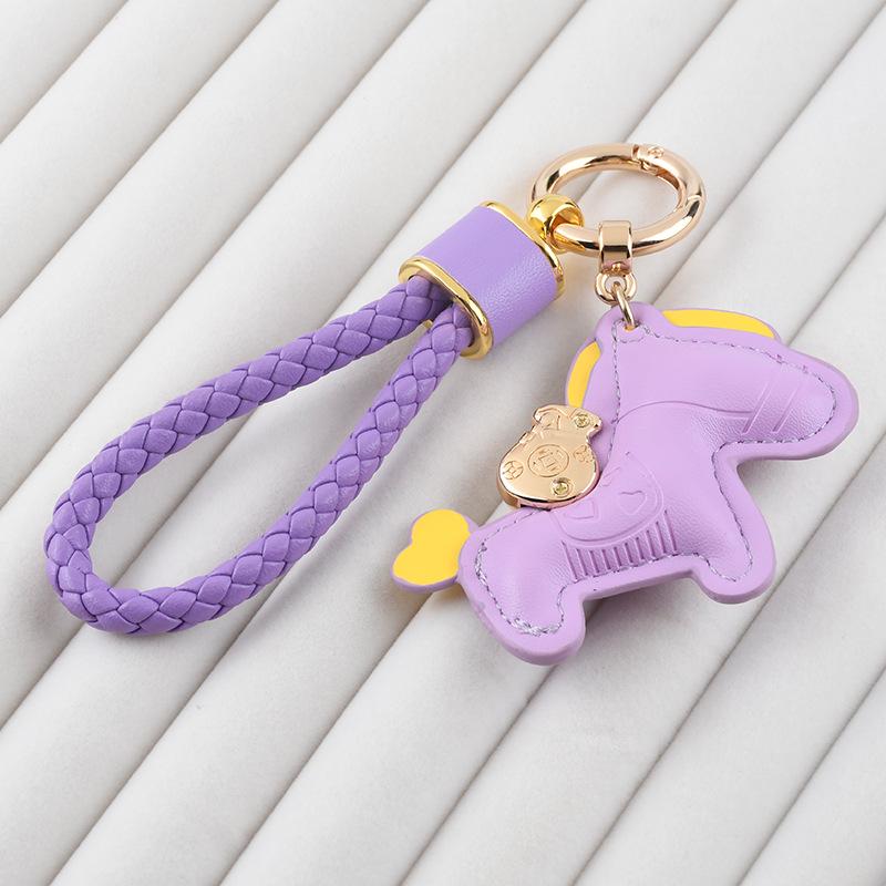 Trendy Leather Woven Rope 'Instant Wealth' Cartoon Keychain – Cute Car Key Accessory & Bag Pendant