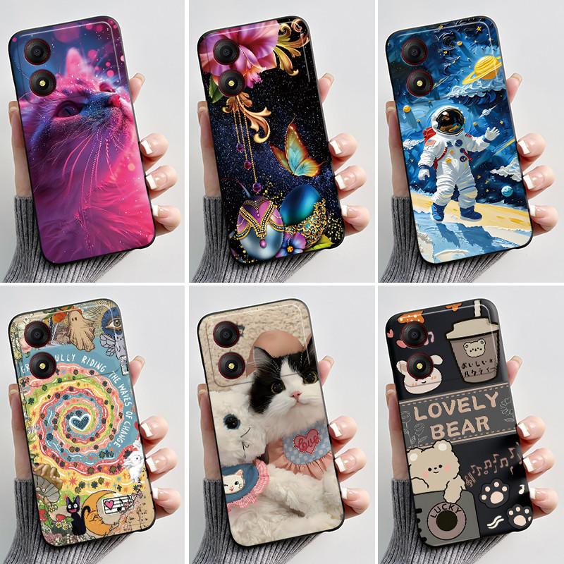 Casing For ZTE Blade A34 / A54 4G Phone Case Shell Aesthetic Cute Cat Astronaut Soft TPU Silicone Black Protective Cover Bumper