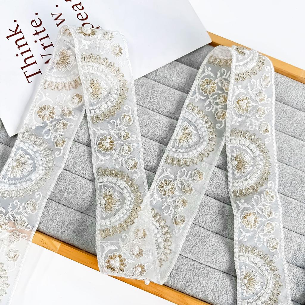 5Cm Handmade Bead Embroidery Ethnic Style Barcode Decorative Clothing Hanfu Cuffs Collar Lace Accessories