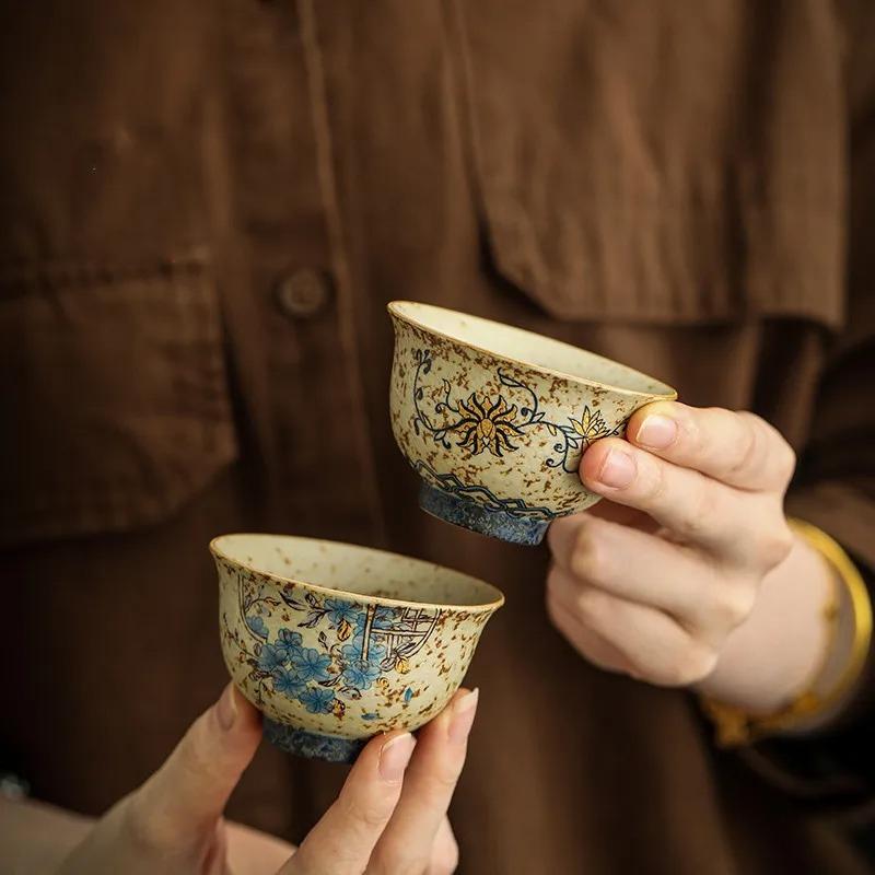 45Ml Handmade Chinese Floral Ceramic Tea Cup Vintage Portable For Personal Meditation Tea Ceremony Home Office Gift
