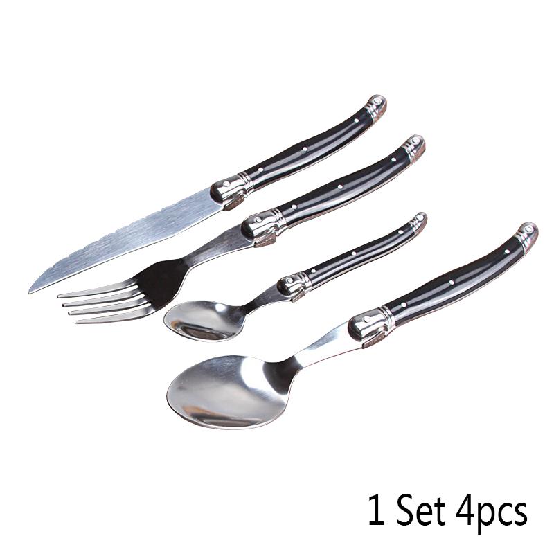 

Набор столовых приборов Laguiole Black 4-24 шт., ресторанная посуда, нож для стейка, столовая вилка, столовая ложка, чайная ложка, столовые приборы с ручкой из АБС-пластика