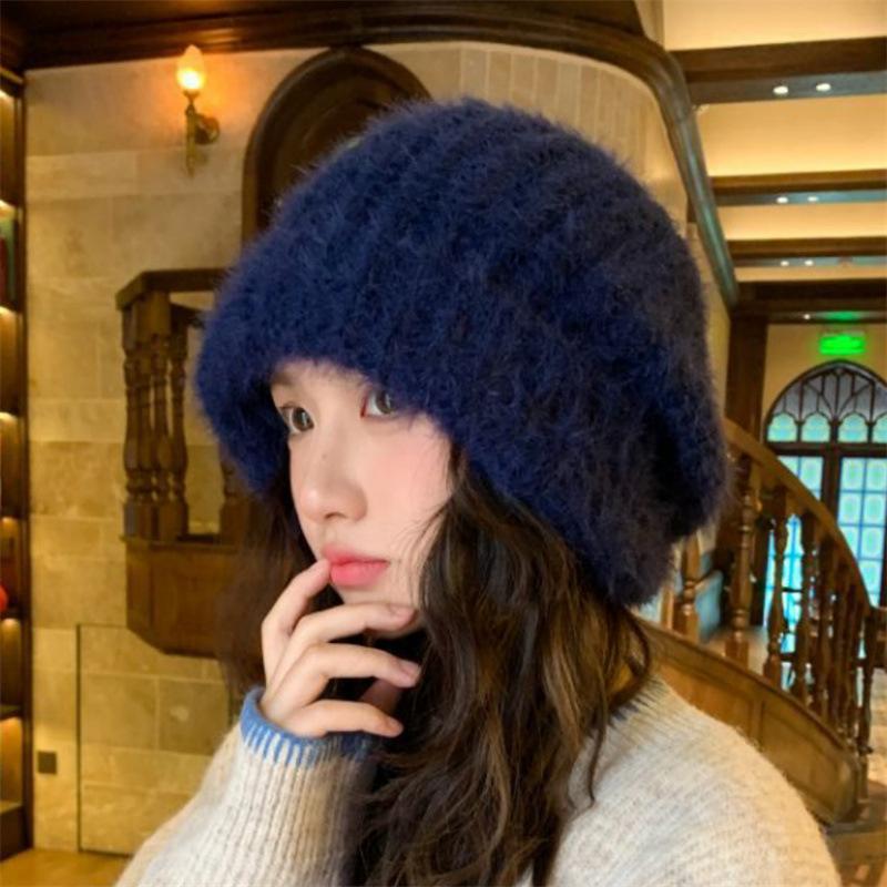 New autumn and winter solid color versatile wool hat Internet celebrity big head circumference knitted hat women's ear protection warm pile hat