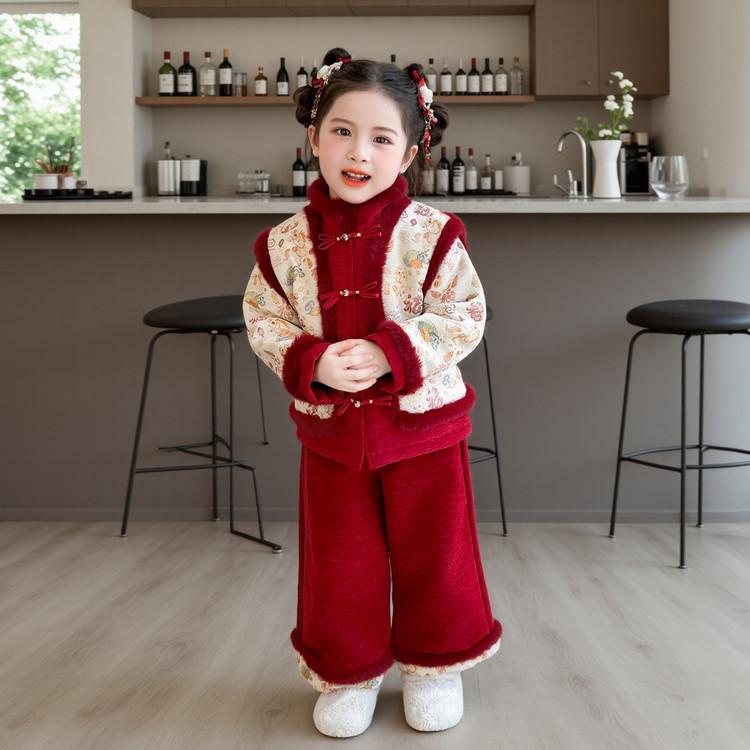 

Meng Tang Tang 2025 Children s Winter Hanfu - Festive New Year Outfit for Girls. 120 cm червоний