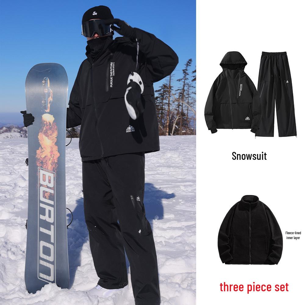 Ski Resort's Trendy Waterproof & Windproof Ski Suit Set for Men & Women, Fleece-Lined, Thickened, Plus Size, Warm