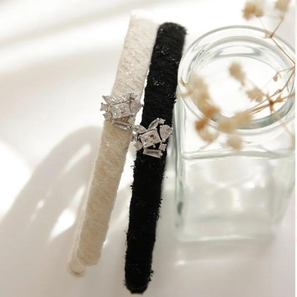 J Lauren White Cubic Heart Point Tweed Hairband H01083 white