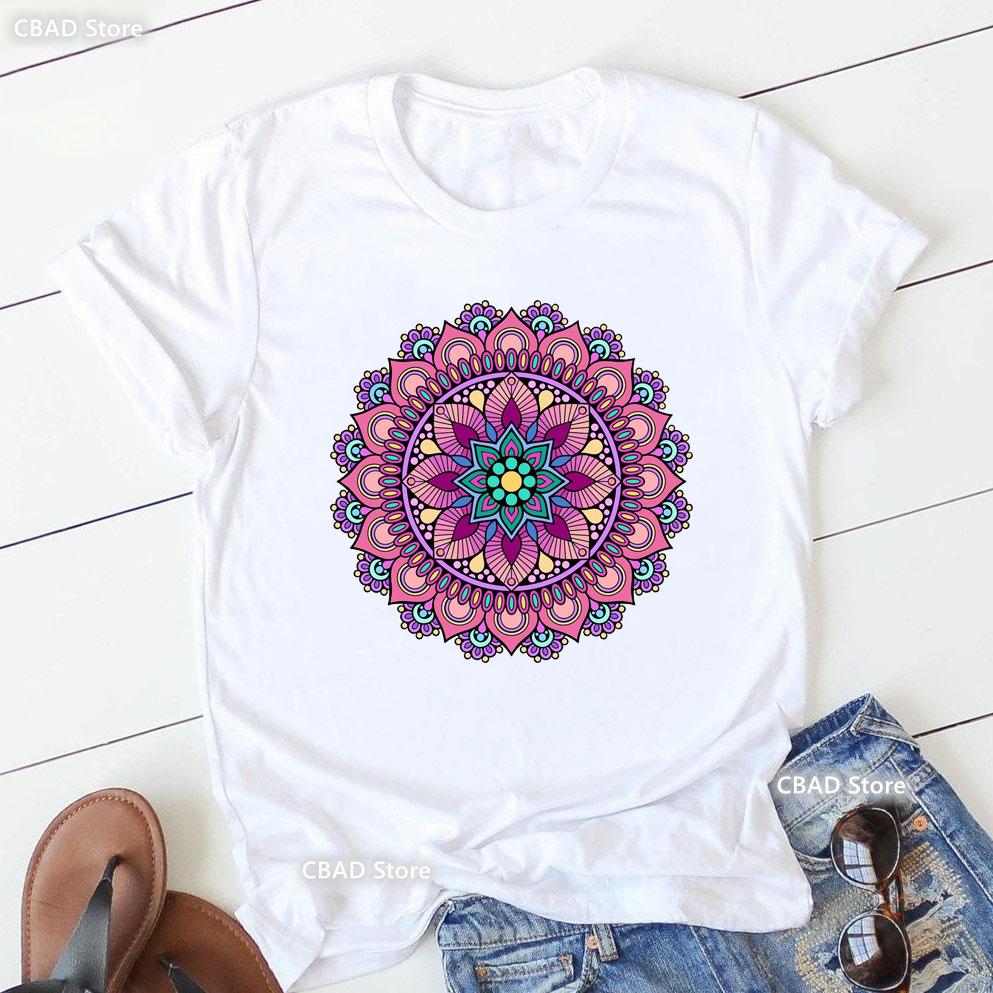 2024 Hot Sale Colorful Mandala Print Tshirt Girls Yoga Succulent Love T Shirt Women Zen Hobo Boho Paix Tshirt Female Streetwear