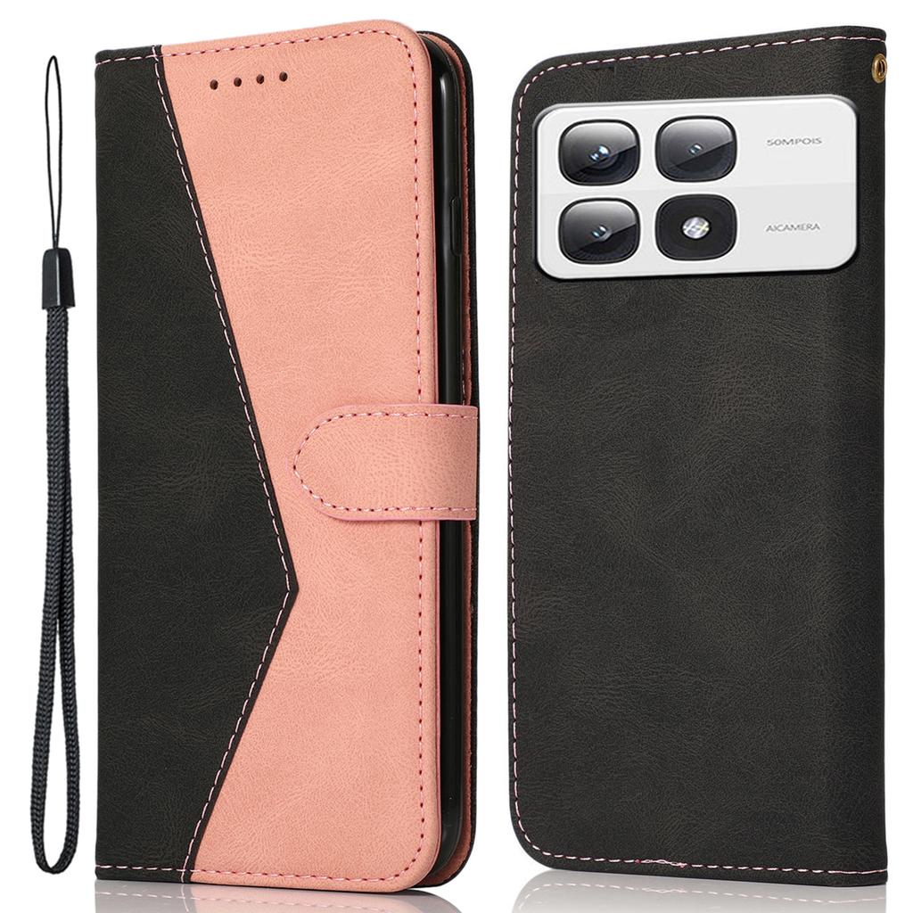 For Xiaomi 14T Pro Cover Color Splicing Wallet Stand Leather Phone Case with Wrist Strap