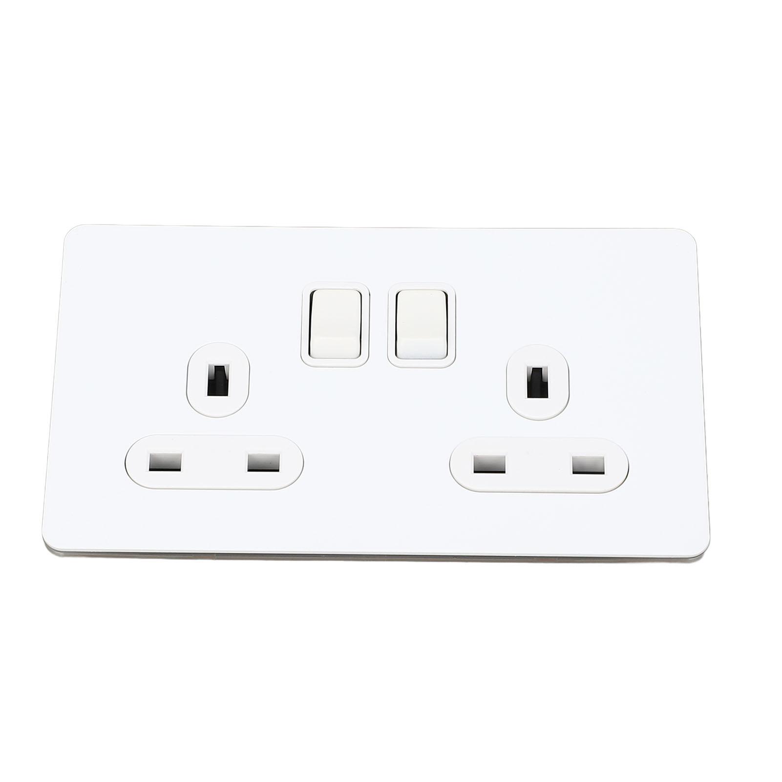

Wall Socket Dual Switch Dual Gang Stainless Steel Panel Electrical Outlet White 13A