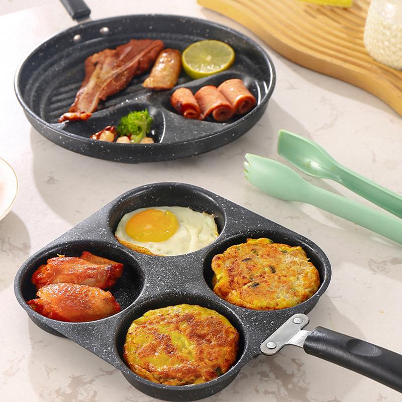 Egg Burger Frying Pan Nonstick Wooden Handle Multifunctional Kitchen Cookware for Pancake Burger Breakfast Universal Stove
